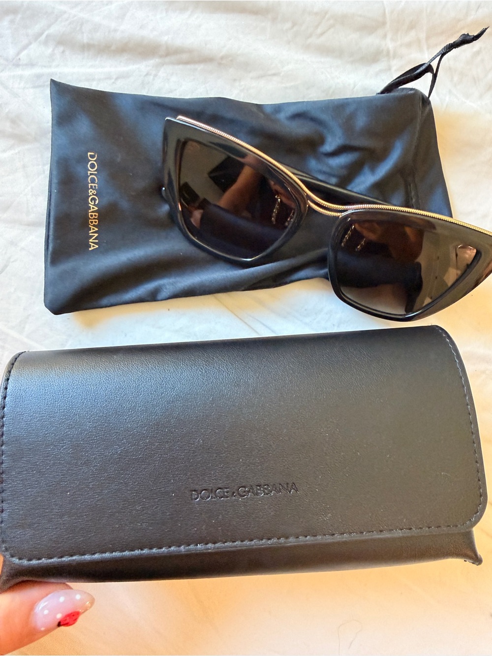 Dolce & Gabbana Black Cat-Eye Sunglasses with Matching Case